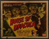1w014 HOUSE OF DRACULA LAMINATED 1/2sh R1950 Lon Chaney Jr., John Carradine & other monsters, rare!