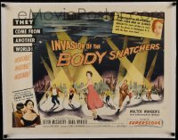 1w008 INVASION OF THE BODY SNATCHERS linen style B 1/2sh 1956 spotlight style on no other poster!