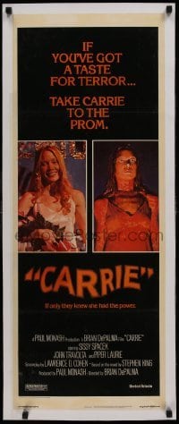 1w005 CARRIE linen insert 1976 Stephen King, Sissy Spacek before & after her bloodbath at the prom!