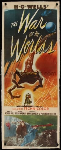 1w003 WAR OF THE WORLDS linen insert 1953 H.G. Wells classic produced by George Pal, best art!