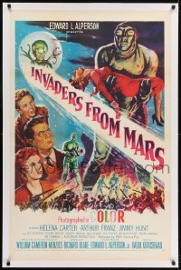 1w107 INVADERS FROM MARS linen 1sh R1955 classic, hordes of green monsters from outer space!