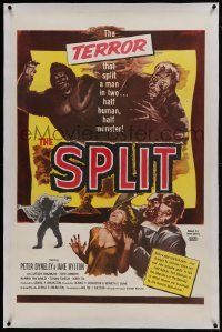 1w113 MANSTER linen int'l 1sh 1962 wacky sci-fi horror art, half man - half monster, The Split!