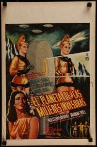 1w032 PLANET OF THE FEMALE INVADERS Mexican WC 1966 great photo & artwork of sexy alien girls!