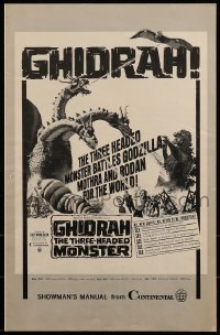 1w035 GHIDRAH THE THREE HEADED MONSTER pressbook 1965 Toho, he battles Godzilla, Mothra, and Rodan!