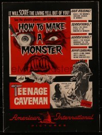 1w036 HOW TO MAKE A MONSTER/TEENAGE CAVEMAN pressbook 1958 includes cool color comic strip herald!