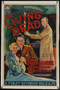 1w126 SCOTLAND YARD MYSTERY linen 1sh 1935 The Living Dead, cool art of Grim Reaper, ultra rare!