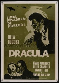 1w072 DRACULA linen Spanish R1970s great art of vampire Bela Lugosi, Tod Browning horror classic!