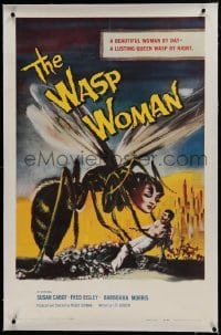 1w133 WASP WOMAN linen 1sh 1959 classic art of Roger Corman's lusting human-headed insect queen!