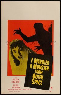 1w024 I MARRIED A MONSTER FROM OUTER SPACE WC 1958 great image of Gloria Talbott & monster shadow!