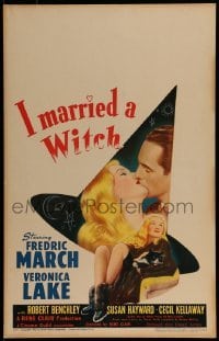 1w025 I MARRIED A WITCH WC 1942 wonderful art of sexiest Veronica Lake holding cat + Fredric March!