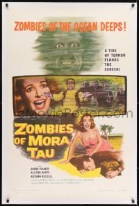 1w135 ZOMBIES OF MORA TAU linen 1sh 1957 scared Allison Hayes, terror on the African voodoo coast!