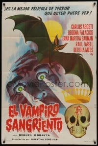 1x083 EL VAMPIRO SANGRIENTO Argentinean 1963 cool artwork of vampire, bat & bloody skull!