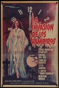 1x089 LA INVASION DE LOS VAMPIROS Argentinean 1963 cool art of sexy vampire in see-through robe!