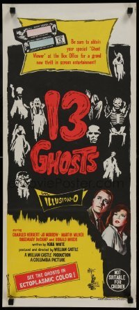 1x095 13 GHOSTS Aust daybill 1960 William Castle, spooky art, cool horror in ILLUSION-O!