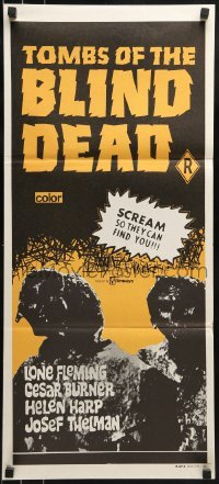 1x102 BLIND DEAD Aust daybill 1973 Armando de Ossorio's La Noche del Terror Ciego, creepy image!