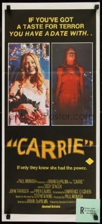 1x106 CARRIE Aust daybill 1977 Stephen King, different image of Sissy Spacek after the prom!