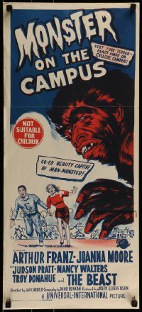 1x126 MONSTER ON THE CAMPUS Aust daybill 1958 different art of beast amok at college!
