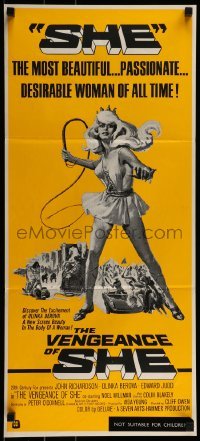 1x140 VENGEANCE OF SHE Aust daybill 1968 Hammer fantasy, art of super sexy Olinka Berova w/whip!