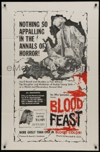 1x322 BLOOD FEAST 1sh 1963 Herschell Gordon Lewis classic, great gory horror artwork!