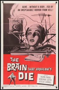 1x324 BRAIN THAT WOULDN'T DIE 1sh 1962 alive w/o a body, great horror art of Leith by Reynold Brown