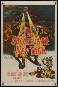 1x328 COLOSSUS OF NEW YORK 1sh 1958 great art of robot monster holding sexy girl & attacking!