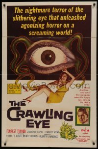 1x333 CRAWLING EYE 1sh 1958 classic art of the slithering eyeball monster with sexy female victim!
