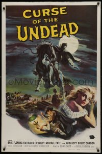 1x340 CURSE OF THE UNDEAD 1sh 1959 art of fiend on horseback in graveyard by Reynold Brown!