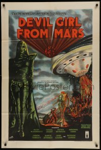 1x005 DEVIL GIRL FROM MARS English 1sh 1955 Brian Robb art of Earth menaced by female alien, rare!