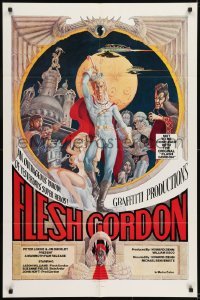 1x356 FLESH GORDON 1sh 1974 sexy sci-fi spoof, wacky erotic super hero art by George Barr!
