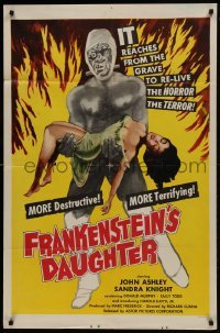 1x358 FRANKENSTEIN'S DAUGHTER 1sh 1958 full-length art of wacky monster holding sexy girl!