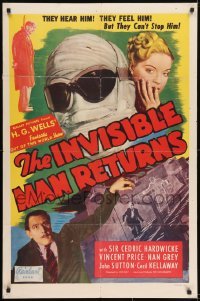 1x383 INVISIBLE MAN RETURNS 1sh R1948 Cedric Hardwicke can't stop Vincent Price, H.G. Wells!