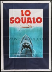 1x019 JAWS teaser Italian 1p 1975 classic art of man-eating shark attacking swimmer, ultra rare!