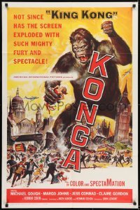 1x389 KONGA 1sh 1961 great artwork of giant angry ape terrorizing city by Reynold Brown!