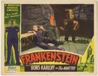 1x208 FRANKENSTEIN LC #8 R1951 Dwight Frye holding torch by chained Boris Karloff as the monster!