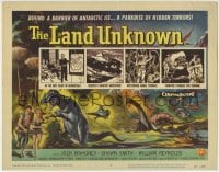 1x245 LAND UNKNOWN TC 1957 a paradise of hidden terrors, cool art of dinosaurs by Ken Sawyer!