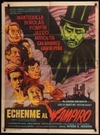 1x071 ECHENME AL VAMPIRO Mexican poster 1963 wacky art of bat with human head wearing top hat!