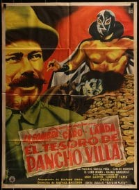 1x072 EL TESORO DE PANCHO VILLA Mexican poster 1954  art of masked wrestler & pile of gold by Diaz!