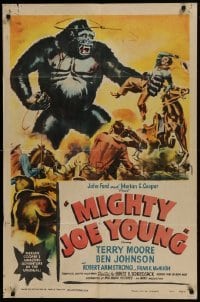 1x395 MIGHTY JOE YOUNG style A 1sh 1949 first Ray Harryhausen, Widhoff art of cowboys vs giant ape!