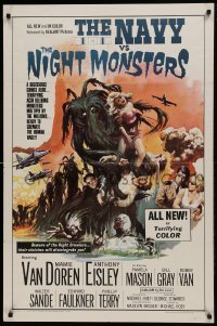 1x403 NAVY VS THE NIGHT MONSTERS 1sh 1966 wild horror art of sexy Mamie Van Doren in peril!
