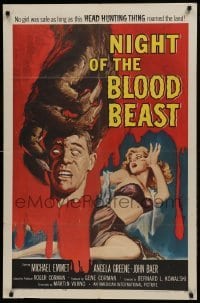 1x405 NIGHT OF THE BLOOD BEAST 1sh 1958 great art of sexy girl & monster hand holding severed head!