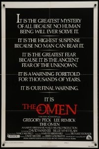 1x408 OMEN style E 1sh 1976 it is a warning foretold for thousands of years, our final warning!