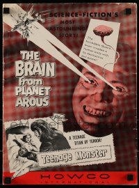 1x041 BRAIN FROM PLANET AROUS/TEENAGE MONSTER pressbook 1957 wacky monster with rays from eyes!