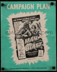 1x052 MAN BEAST pressbook 1956 great artwork of sub-human Yeti monster carrying its victim!