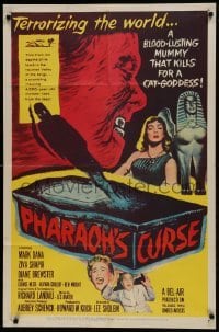 1x410 PHARAOH'S CURSE 1sh 1956 cool art of a blood-sucking mummy & a seductive cat-goddess!