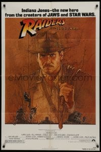 1x414 RAIDERS OF THE LOST ARK 1sh 1981 great art of adventurer Harrison Ford by Richard Amsel!