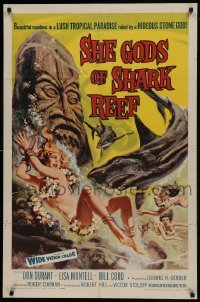 1x421 SHE GODS OF SHARK REEF 1sh 1958 Roger Corman, AIP, wonderful art of naked swimmers & sharks!