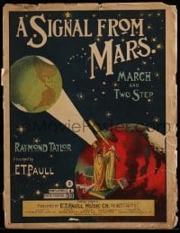 1x029 SIGNAL FROM MARS sheet music 1901 by E.T. Paull, wonderful art of Martians watching Earth!