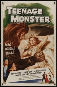 1x429 TEENAGE MONSTER 1sh 1957 great art of wacky beast attacking sexy Anne Gwynne in bed!