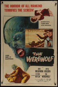 1x446 WEREWOLF 1sh 1956 two great wolf-man horror images, it happens before your horrified eyes!