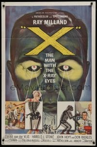 1x448 X: THE MAN WITH THE X-RAY EYES 1sh 1963 Ray Milland strips souls & bodies, cool art!